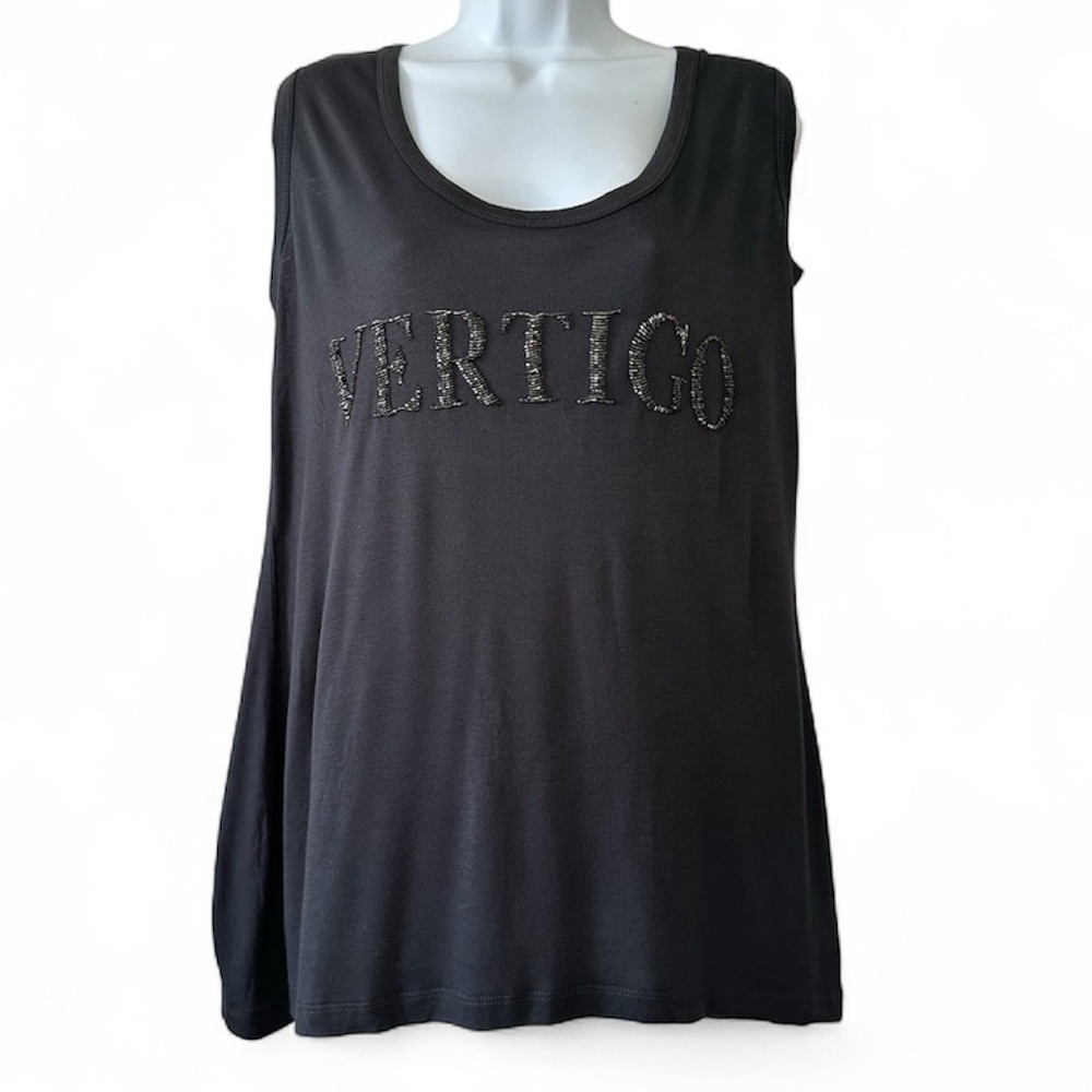 Unbranded Women’s Grayish Black Knit Tank w/VERTIGO Beaded Spellout- Size Large